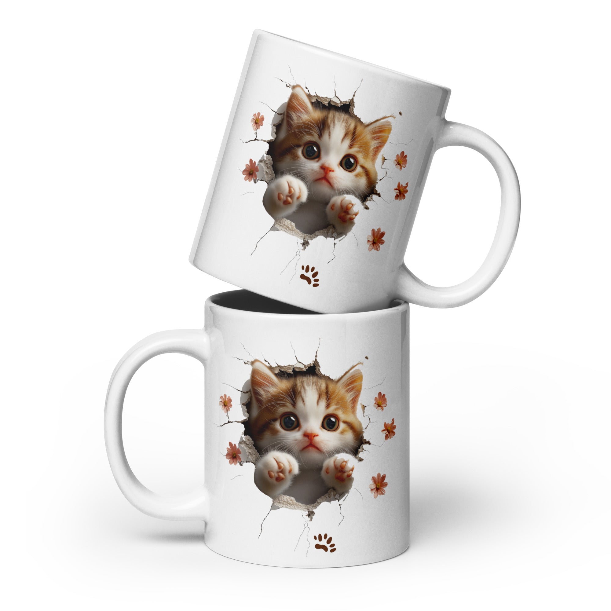 Cat 3D White glossy mug