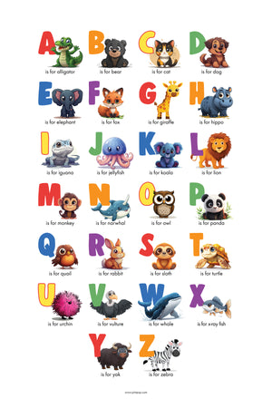 Animal Alphabet Wall Art – Instant Printable (English) | 24 × 36 in Vector PDF