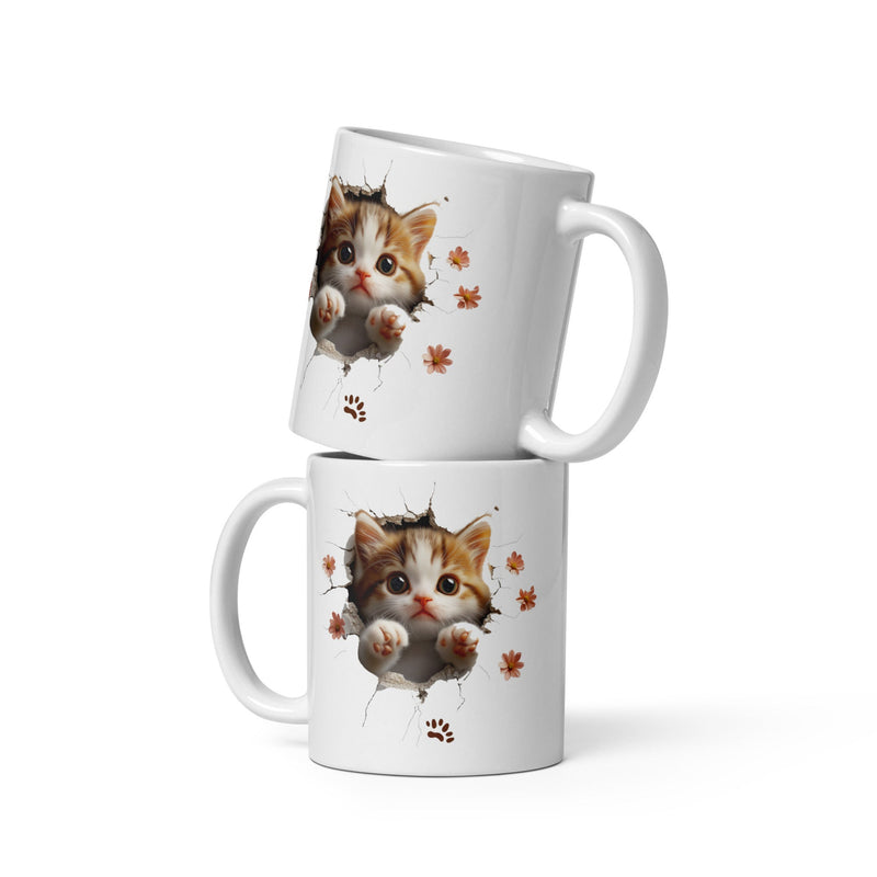 Cat 3D White glossy mug