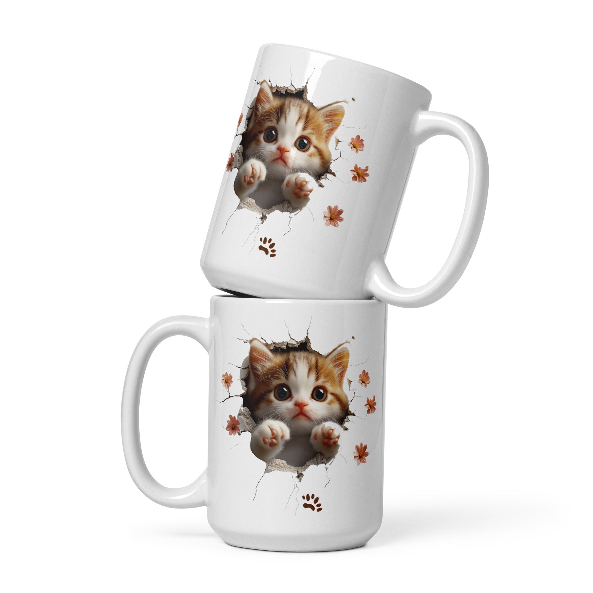 Cat 3D White glossy mug